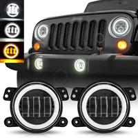 Luces antiniebla LED de 60W y 4 pulgadas con anillo de Halo blanco, lámpara de señal de giro ámbar DRL para Wrangler JK TJ LJ Dodge Chrysler