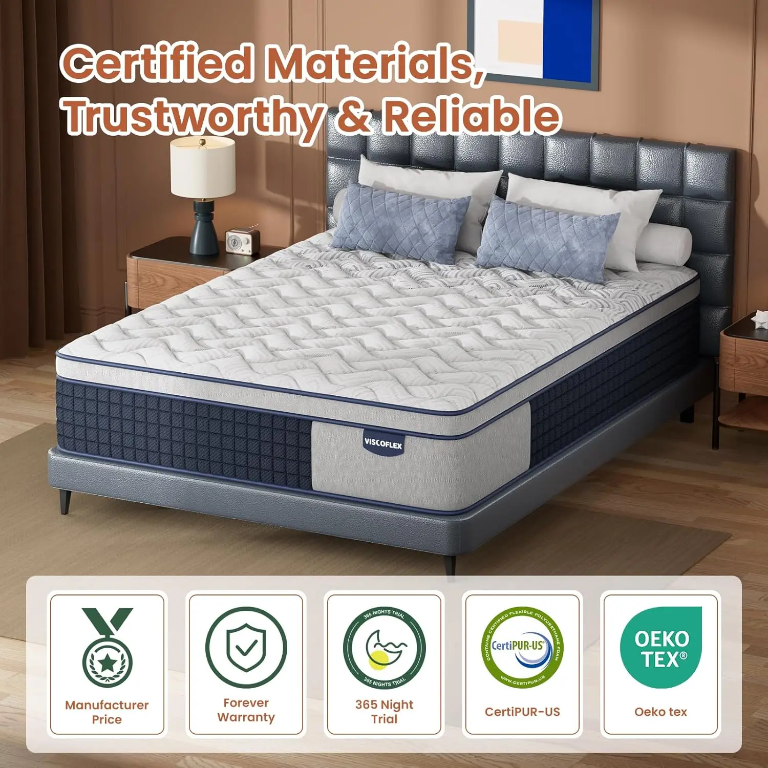 14 inch Medium Firm Queen Mattress Extra Back Support, 365 Nights Trial | Hybrid Mattress 10 Years Warranty, Customized