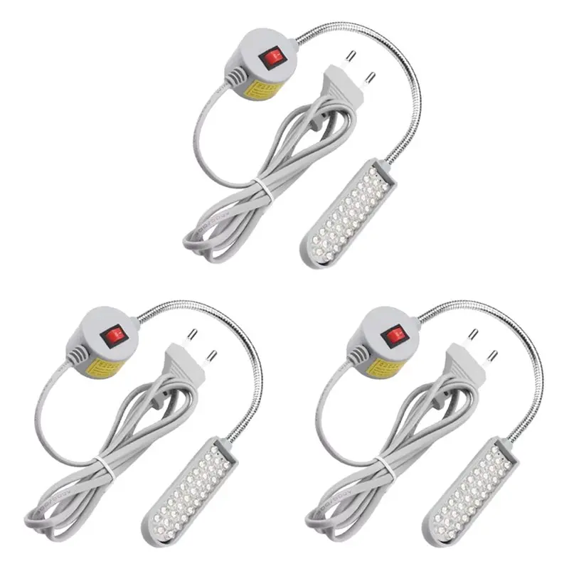 ABUG-Flexible Gooseneck 30 LED Lighting Lamp 3Pcs Industrial Sewing Machine Clothing Machine Parts Work Light 360° EU Plug