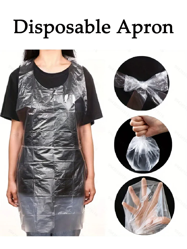 100pcs Disposable Apron Transparent Clothing Anti Pollution Clothing Cover Cloth Apron For Adult Kids Disposable Supplies