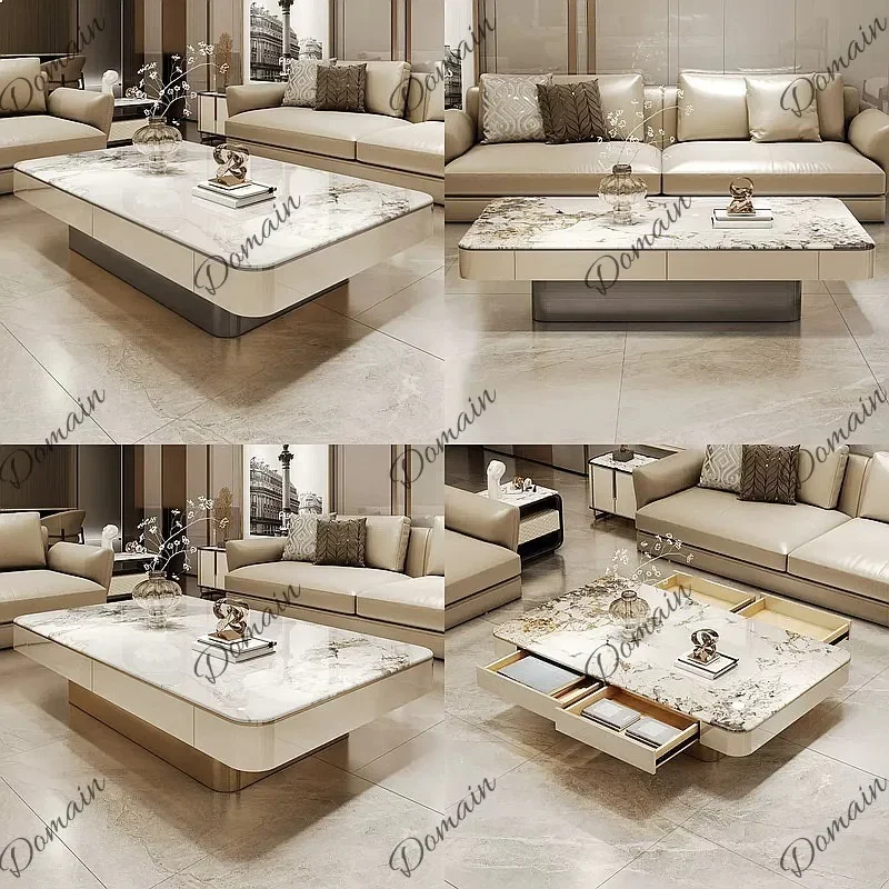 BJ Modern Luxury Microcrystalline Stone Coffee Table 2026 Italian Minimalist Large Living Room Table