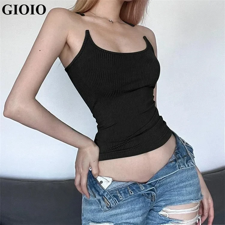 GIOIO Summer 2024 new women's fashion invisible suspenders sexy spice girl solid color slim vest