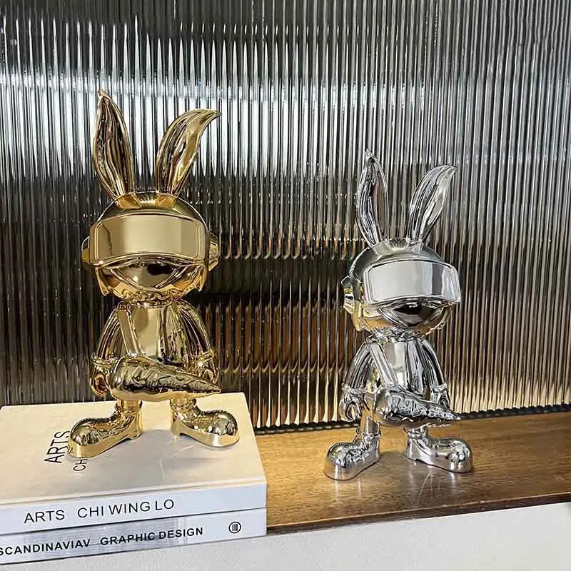 l*-Space Rabbit Sculpture Decor,Radish Rabbit Statue,Creative Artwork Desktop Decoration,Cartoon Crafts Ornament,Nordic