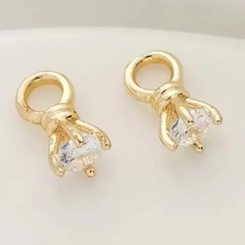 14K Gold Color Zircon Diamond Pendant Four-Pronged Handmade DIY Bracelet Necklace Jewelry Accessory