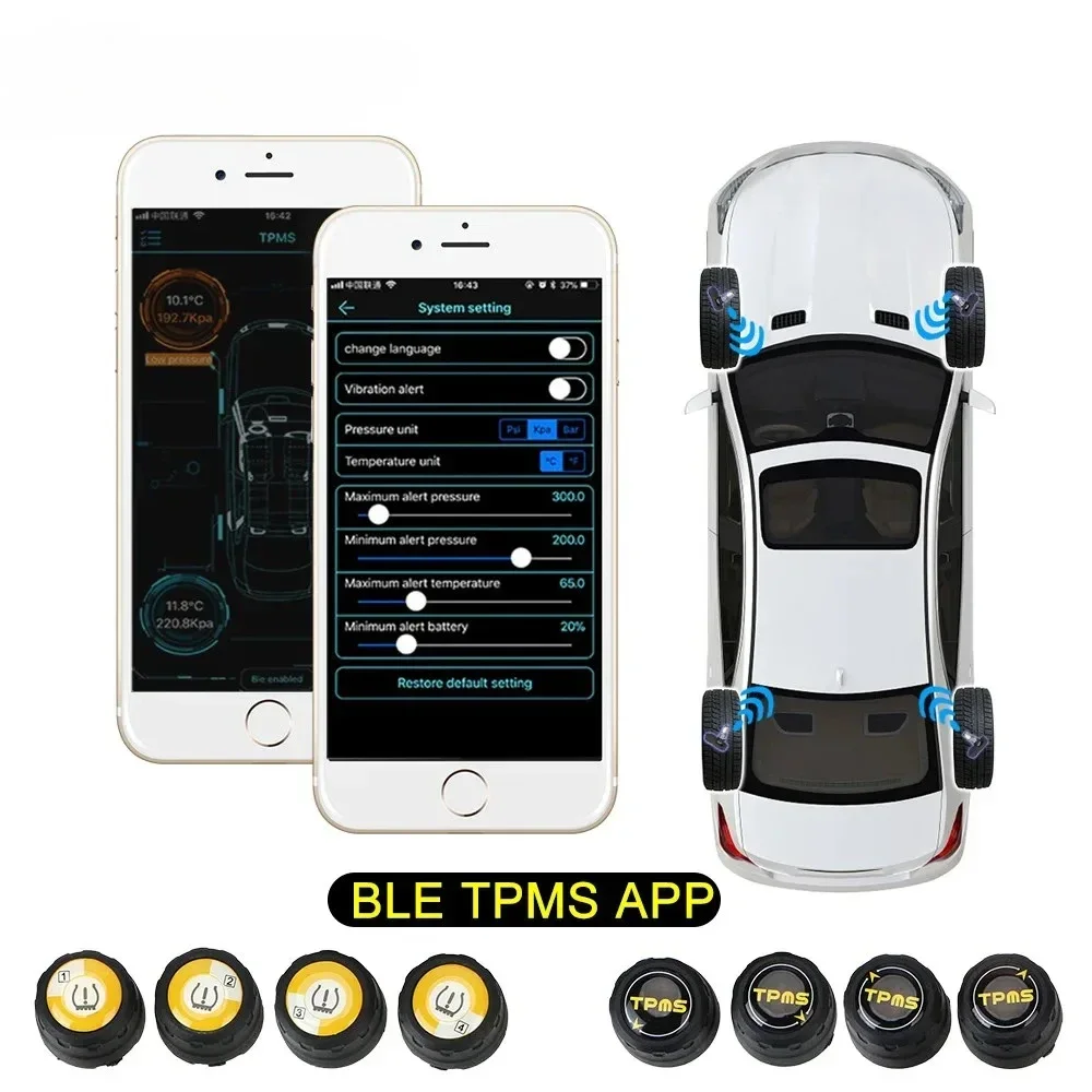 

Bluetooth 4.0 5.0 Alarm Tire Pressure Sensors Android iOS BLE Tester Car TPMS Universal Tyre Pressure Monitoring System