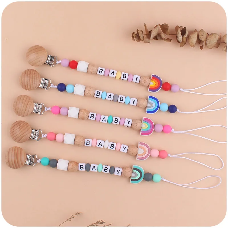 

New Baby Beech Clip Silicone Pacifier Chain Rainbow Silicone Beads Pacifier Holder for Infant Nuring Teething Toys Accessories