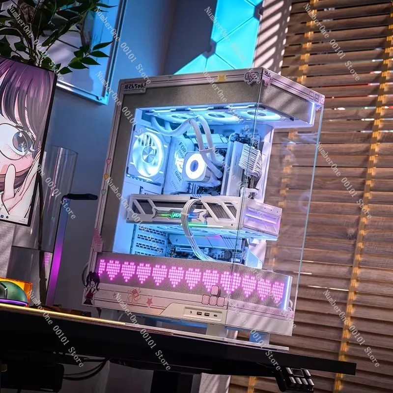 Panoramic View Pixel Style Desktop Water Cooling PC Case Aquarium Showcase Mid Tower ATX Gaming Computer Chassis Tempered Glass
