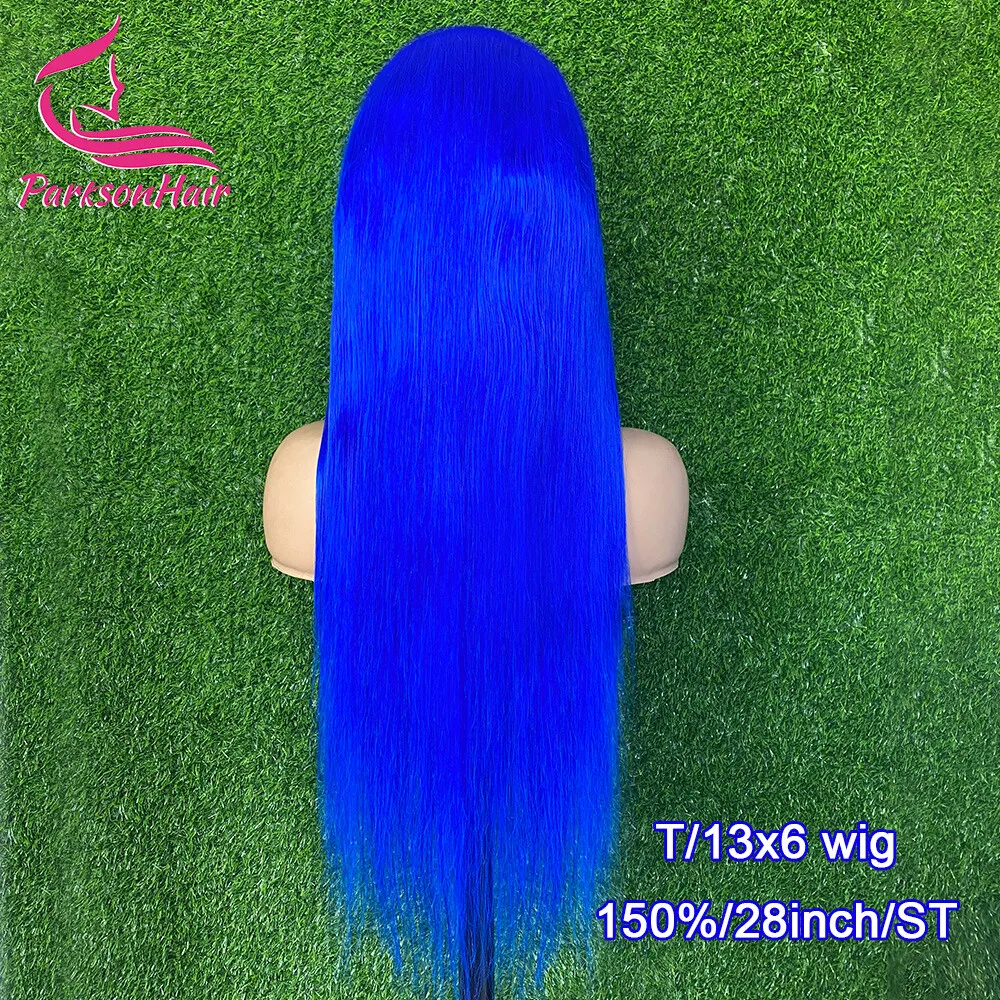 باروكة من شعر طبيعي أزرق كحلي 13x4 باروكات أمامية من الدانتيل للنساء شعر برازيلي مستقيم 613 باروكة أمامية من الدانتيل الملون شعر بشري #2