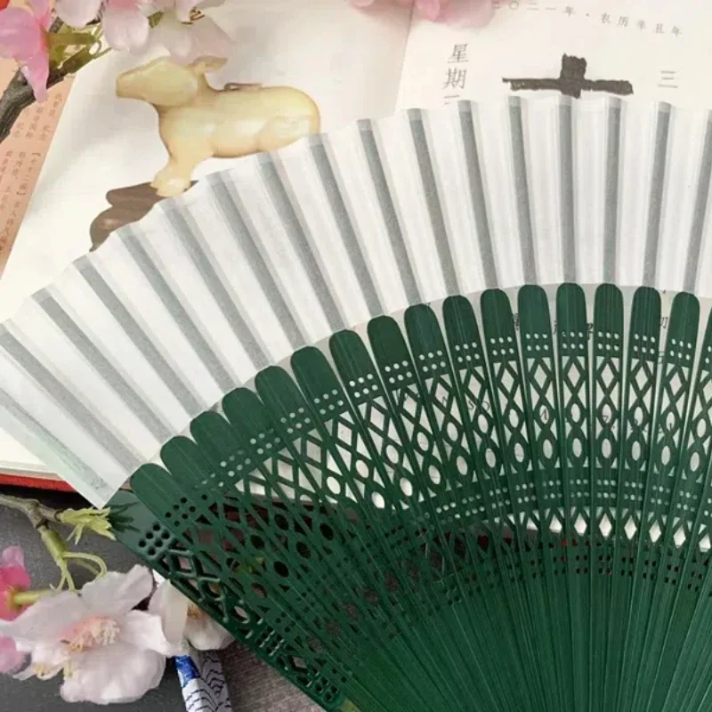 Ancient Style Dance Fan Chinese Style Hanfu Cheongsam Green Hand Folding Fan Summer Small Single-Sided Bamboo Ribs Portable Fan - Image 4