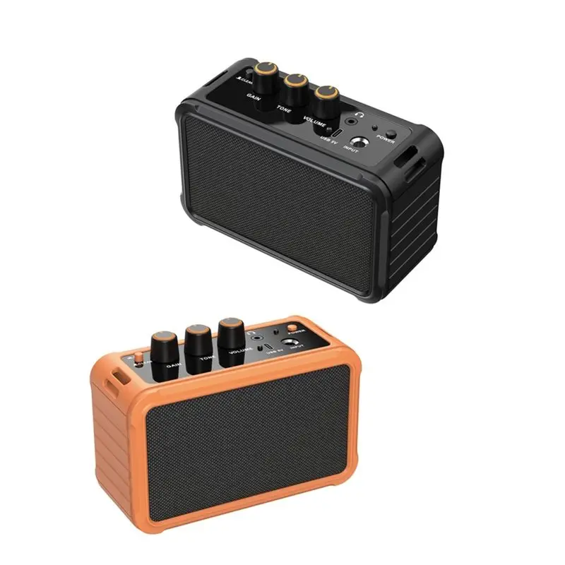 B04B-10W Mini Electric Guitar Amplifier Dual Speakers Rechargeable Guitar Amp With Overdrive For Practice Travel Black