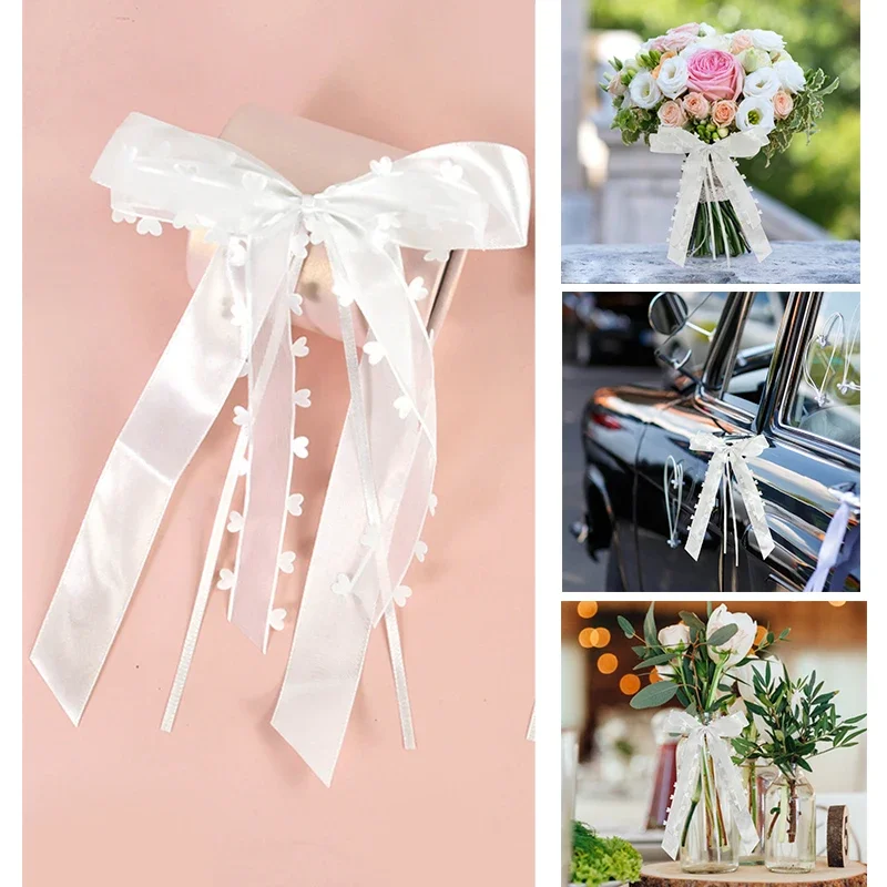 10/20 piezas cinta con lazo para boda, sillas blancas para coches de boda, decoración con lazo, ramo DIY, envoltura de regalo, cinta de satén, decoración navideña para el hogar