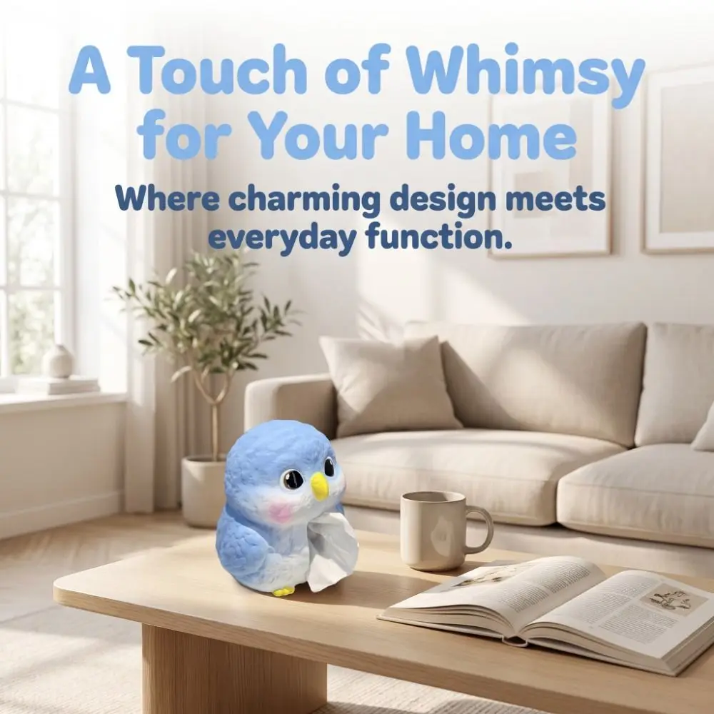 Creative Design Ceramic Tissue Box Ceramic Material Cartoon Blue Bird Desktop Tissue Holder Unique Storage Decor