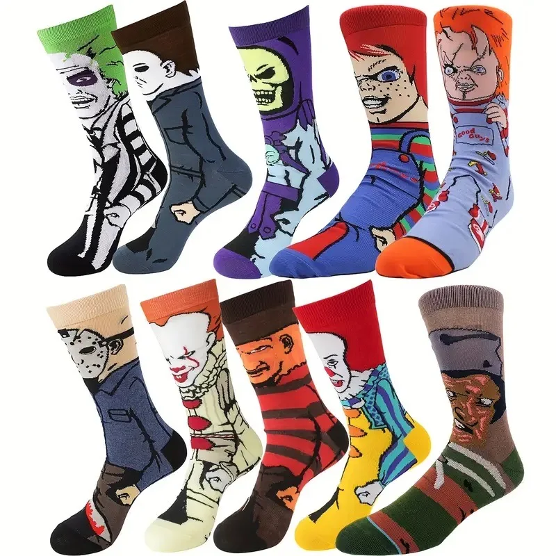 10 pairs Unisex Cartoon Pattern Skateboard Novelty Funny Crew Socks For Men Women