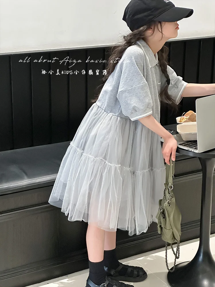 girls-summer-dr-collar-ort-sve-me-skirt-korean-sle-a-line-princ-dr-cotton-polyester-blend-knitted-fabric