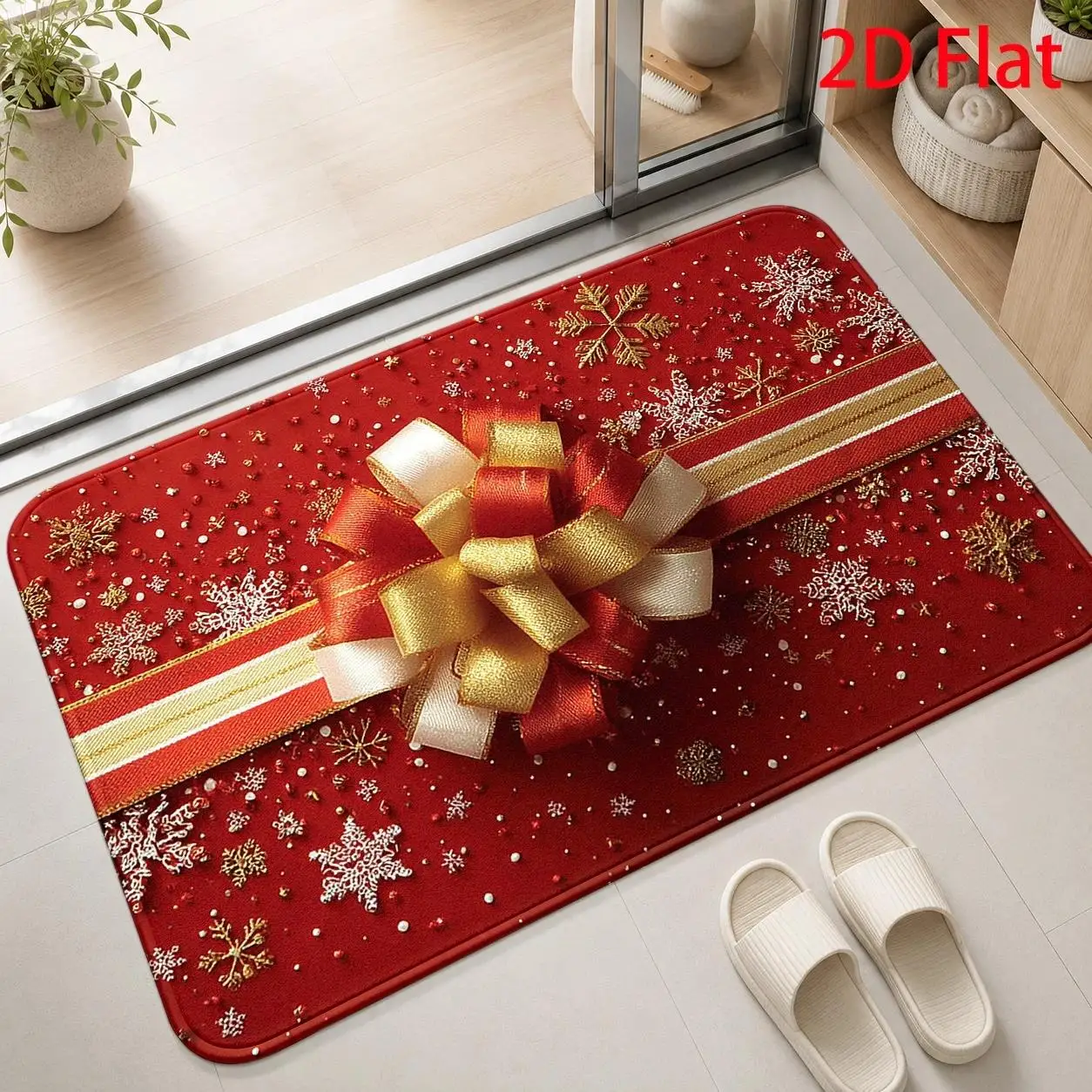 Let It Snow Blue Watercolor Snowman Gift Box Ice Pattern Durable Washable Floor Mat For Winter Season Living Room Accent