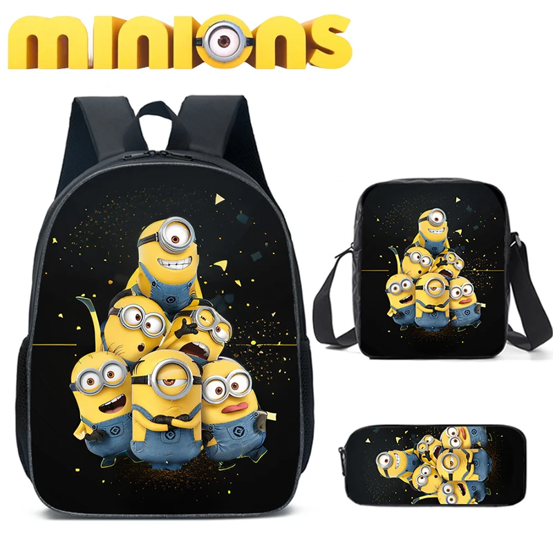 3Pcs/set Minions Backpacks Anime Despicable Me Student Schoolbag Laptop Bag Shoulder Bag Kids Pencil Bag Fashion Travel Knapsack