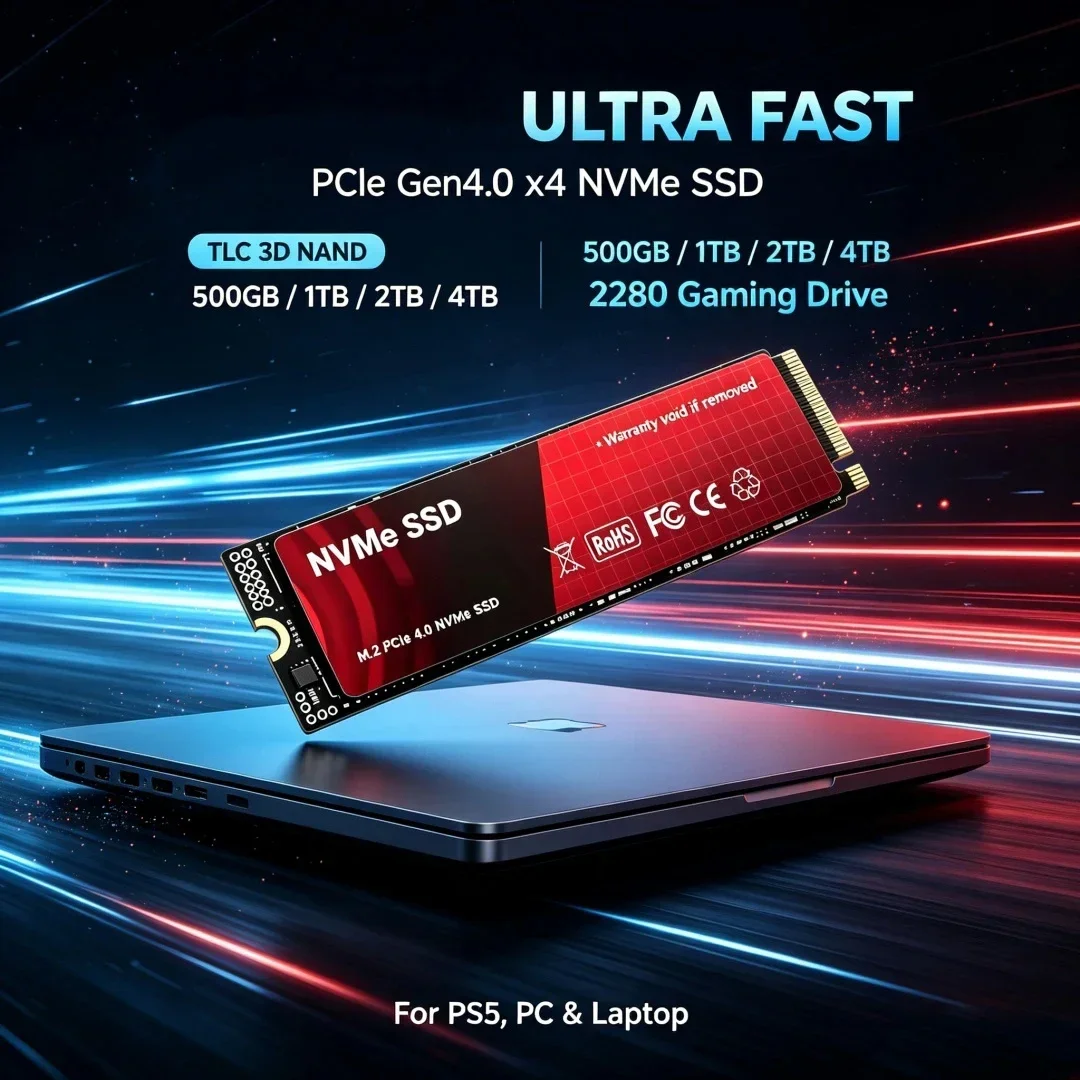 HSFG M.2 2280 PCIe Gen4 X4 NVMe SSD,TLC 3D NAND,500GB/1TB/2TB/4TB Gaming SSD for  Laptop & Desktop PC Upgrade