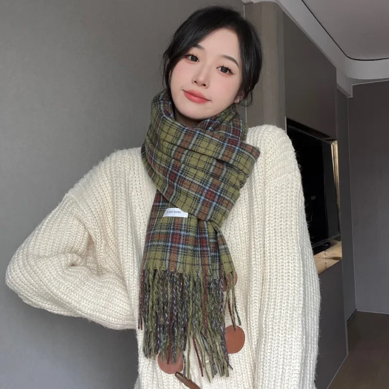 

Winter Plaid Fashion Cloak Women High Quality Poncho Tassels Loose-fitting Overcoat Keep Warm Female Maxi Jacket Coats T382