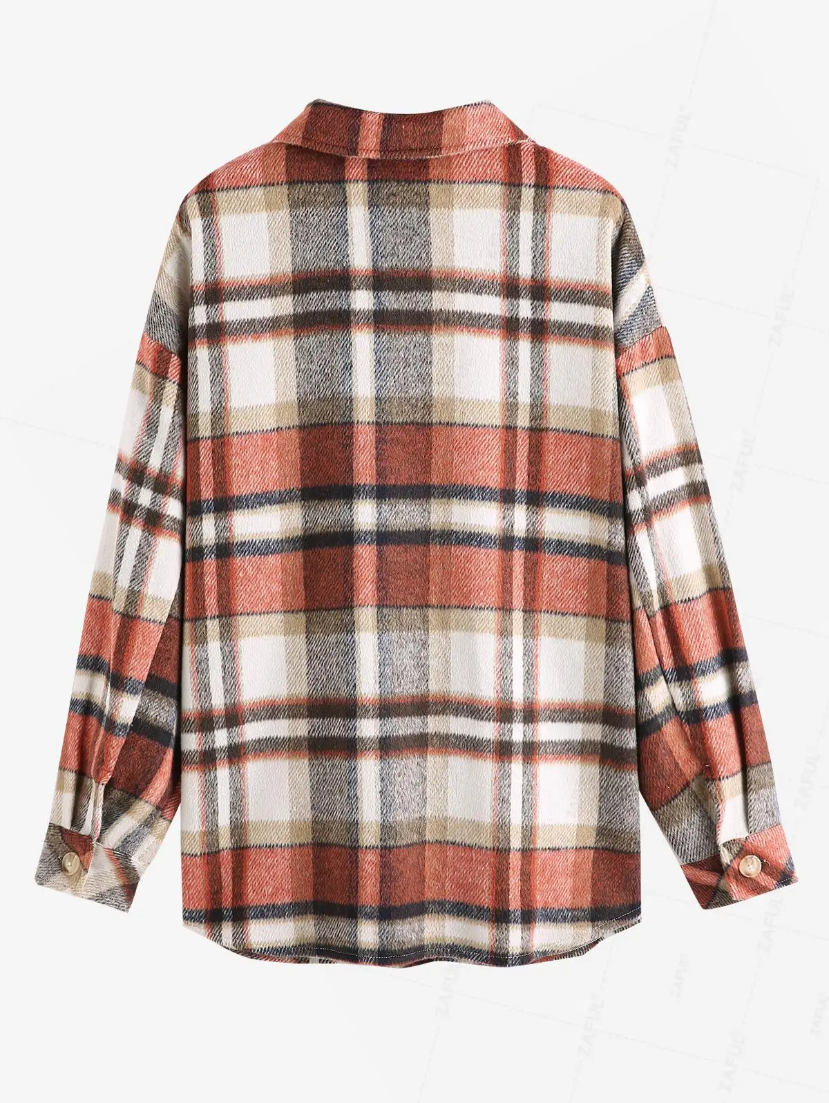 ZAFUL Women's Plaid Wool Blend Pocket Drop Shoulder Button Up Turn Down Collar Shacket