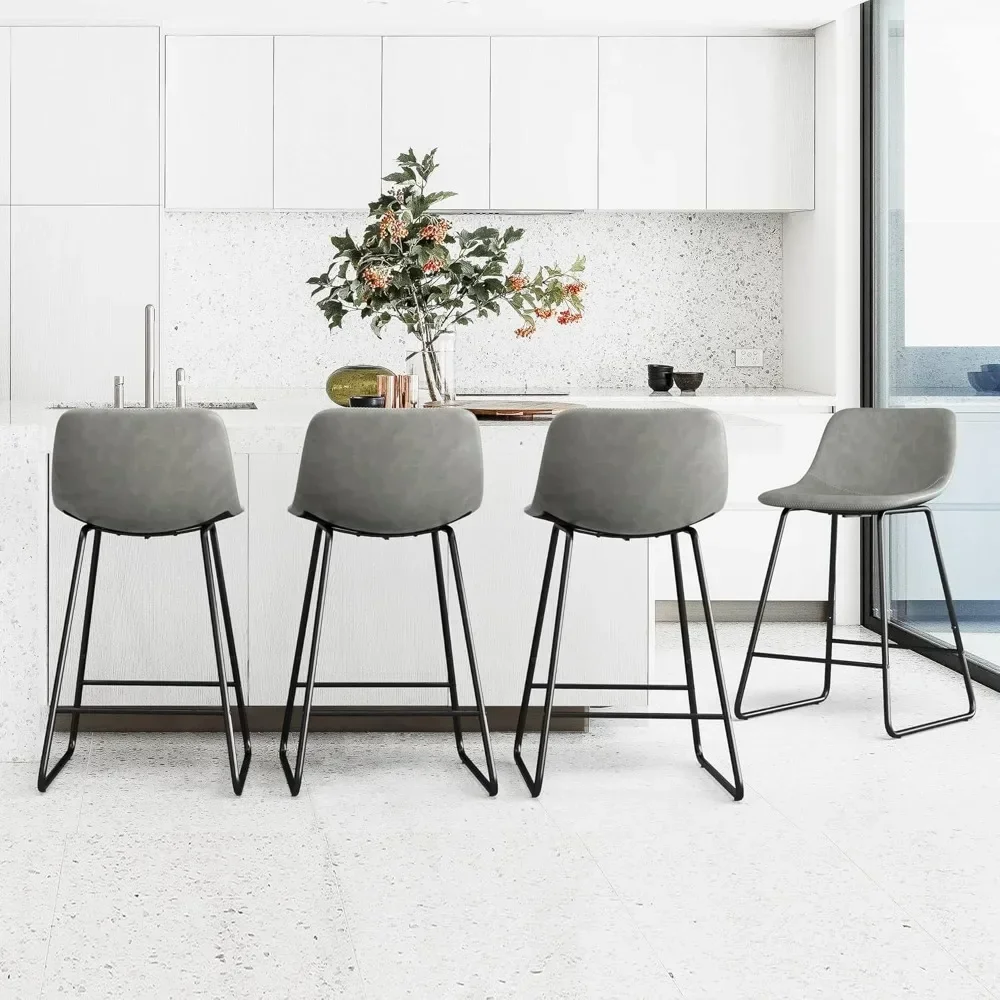 

Bar Stools Set of 4, 24" ALX Faux Leather Barstools,Modern Counter Height Stools with Back and Metal Legs,Armless Counter Chairs