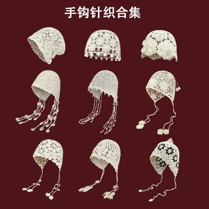 

Korean Hand-Knitted Women's Hollow Summer Beret, Vintage Boho Crochet Slouchy Cap