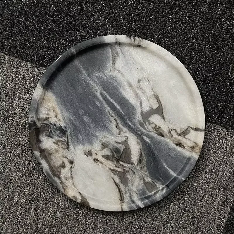 D40cm Large Size Calacatta Viola Blue Natural Marble Circular Disk Top Table Decorative Tray Minimalist