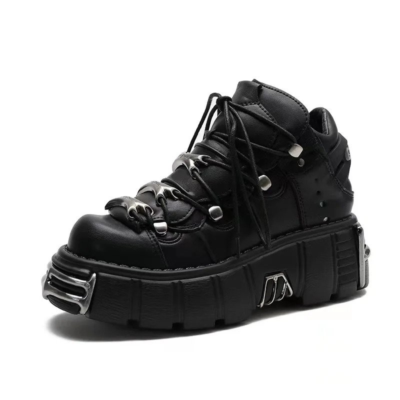 

Punk Men Motorcycle Boots Style Platform Shoes Women Metal Rivest Sneakers Female Goth Casual Sports Shoes Thick Bottom Trainers