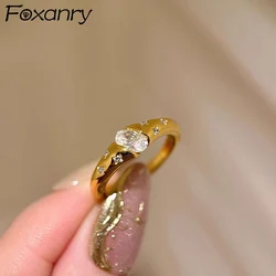 Foxanry Sparkling Ellipse Zircon Ring For Women Couples Fashion Vintage Exquisite Temperament Elegant Wedding Bride Jewelry Gift