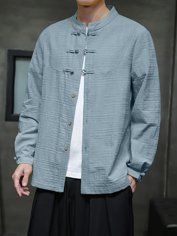 

Новая весенне-летняя мужская рубашка из хлопка и льна с длинным рукавом, на пуговицах, в традиционном китайском стиле, модная, для городской повседневной носки