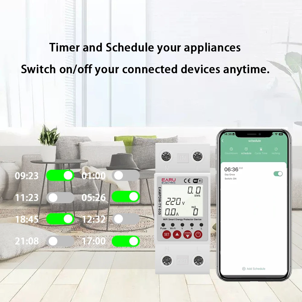 Imagem -06 - Tuya Wifi Disjuntor Inteligente 2p 63a 230v Medidor de Energia Energia Kwh Vazamento sobre sob Tensão Protetor Relé Dispositivo Interruptor