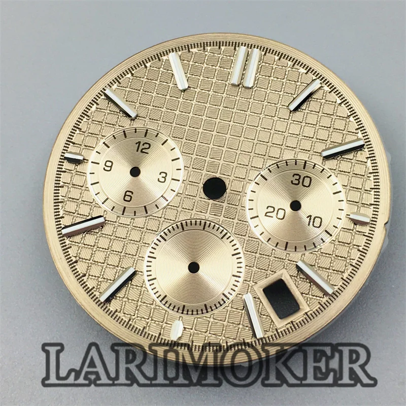 LARIMOKER 31.5mm watch dial Green luminous fit VK63 quartz Movement Chronograph Multi-functional Modified Watch Parts Date