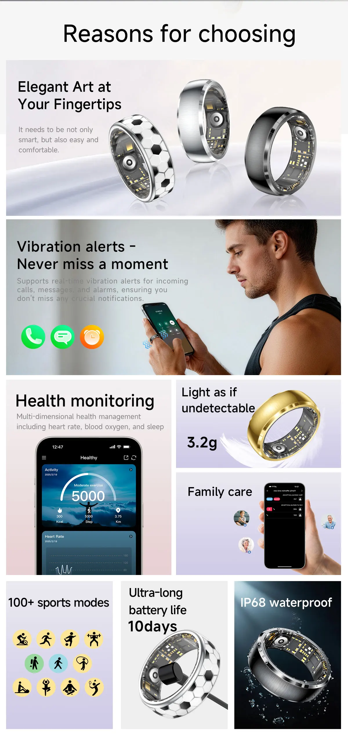 SY15 New Fitness Tracker IP68 Motor Smart Ring Call Reminder Wireless Charging Steel Case Multisports Sleep Hand Gestures Brush