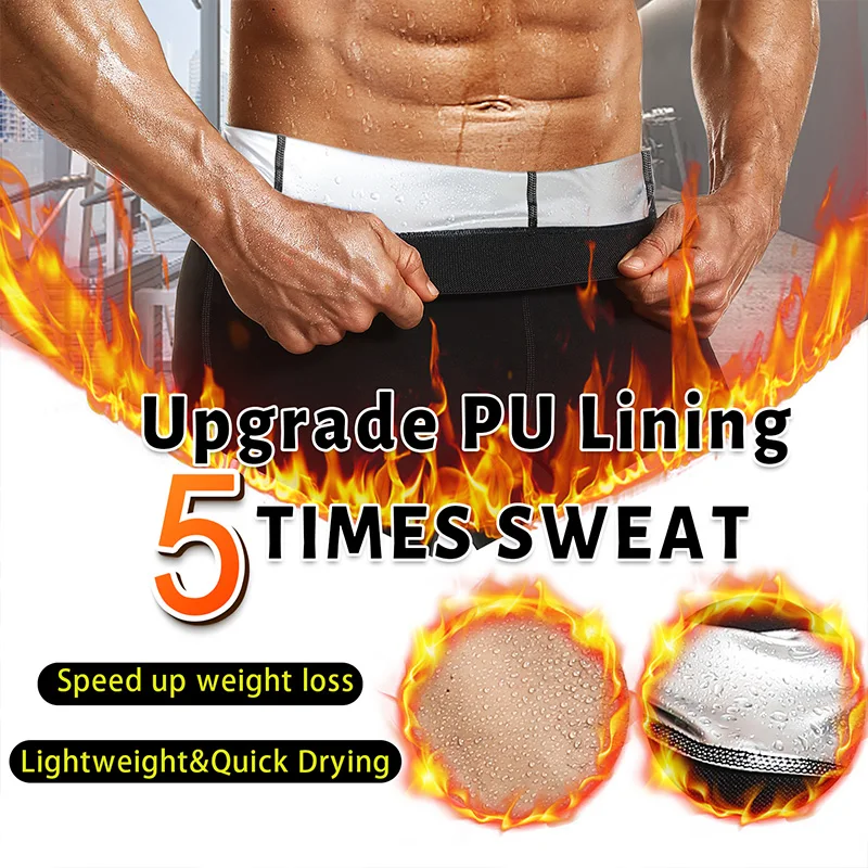 بنطال ساونا رجالي للعرق للبالغين لتخفيف الوزن، شورت ضغط عالي الخصر مع فتحة قابلة للتنفس