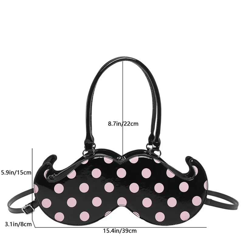 Mustache Shape Polka Dot Hobo Schultertasche, süße, niedliche, ausgefallene, kreative Handtasche für Damen, leichte Alltagstasche im Nischendesign – Detail 7
