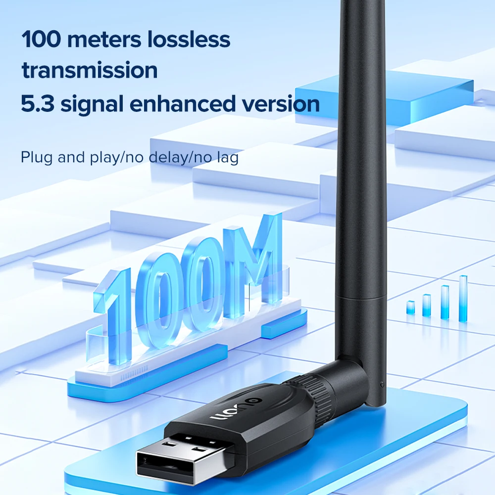 llano Long Range Wireless 5.3 Adapter USB 100M Wireless Transfer Transmitter Receiver for Mouse Keyboard Speakers Headphones