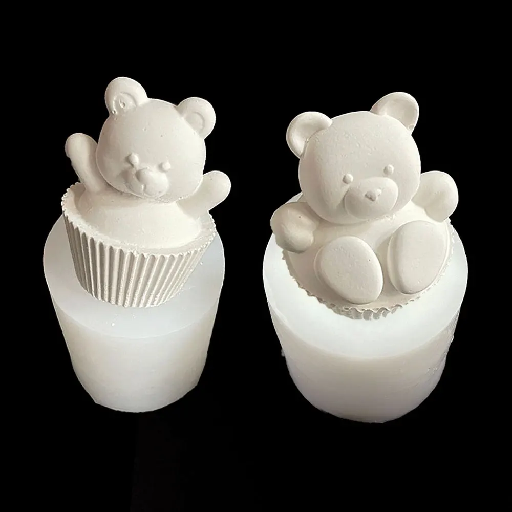 For Fun DIY Mafen Cup Bear Silicone Candle Molds 3D Paper Cup Bear Aromatherapy Gypsum Soap Resin Mold Cake Mold Ornament Gifts