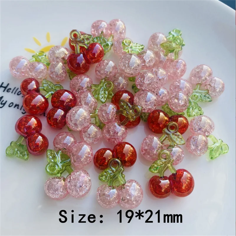 10pcs Cute Cartoon Fruit Pendant 3D Gentle Little Girl Pendants Red Pink Cherry Broken Feeling Gloss Diy Necklace Accessories