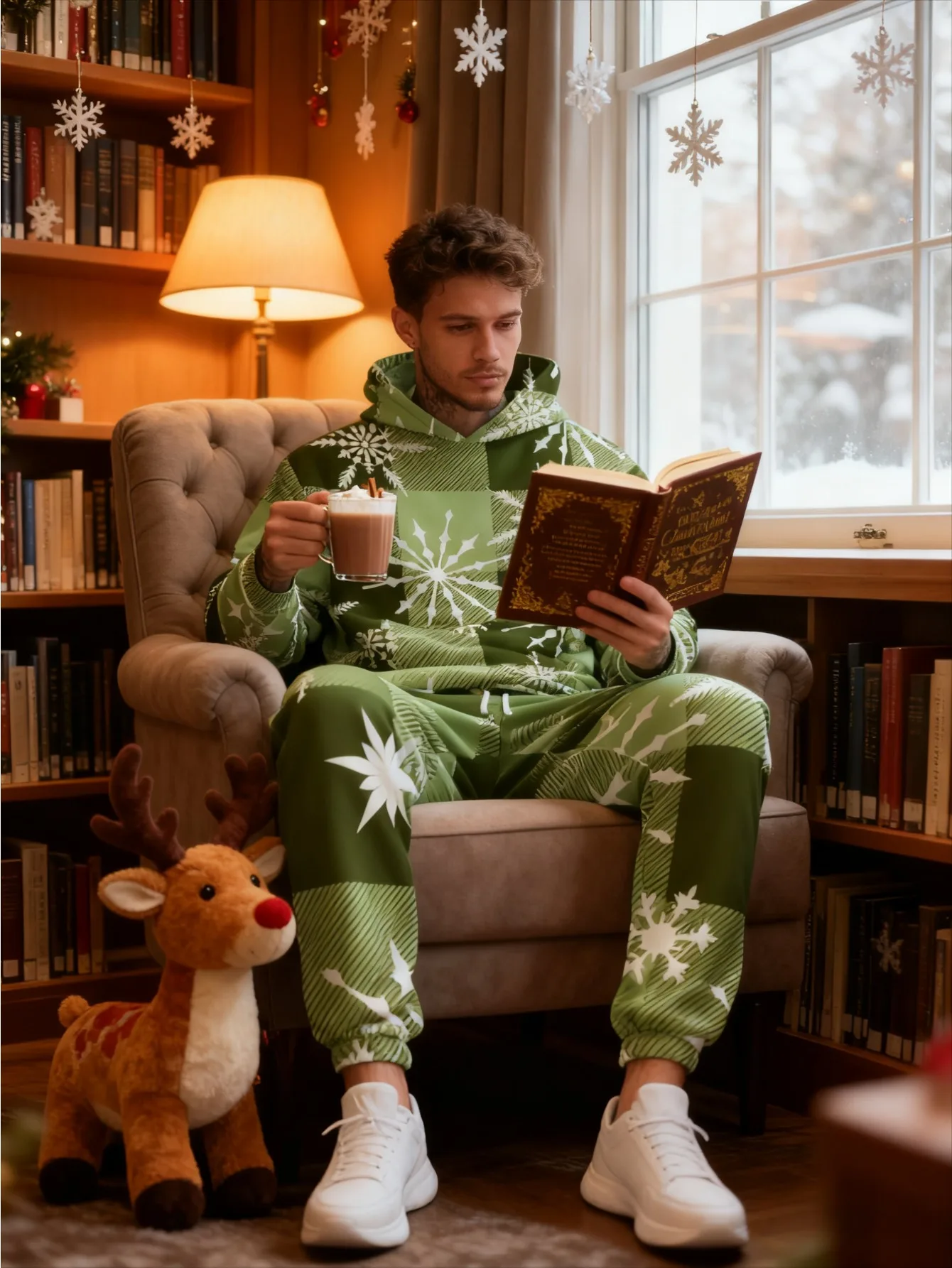 طقم بغطاء للرأس عصري مطبوع رقميًا للرجال مكون من قطعتين