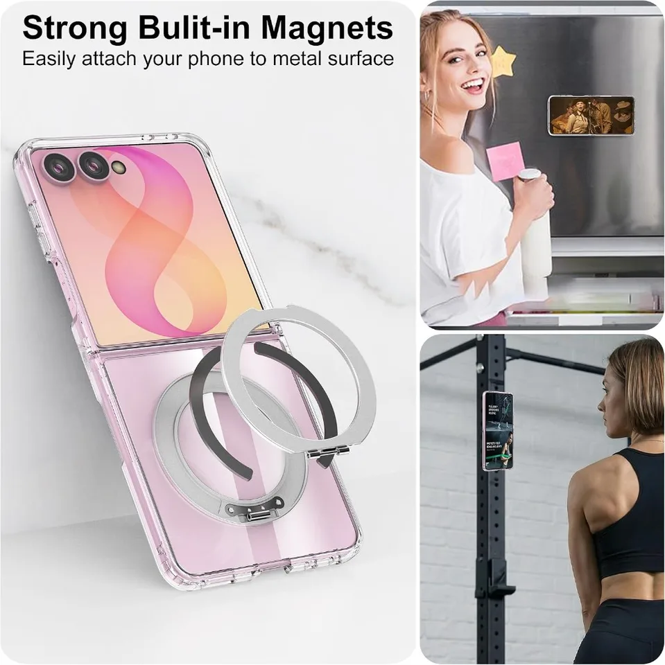 Soporte con pata de lujo para funda Magsafe para Samsung Galaxy Z Flip 8 Flip8, transparente magnética, carga inalámbrica para Flip 7 6 5 4