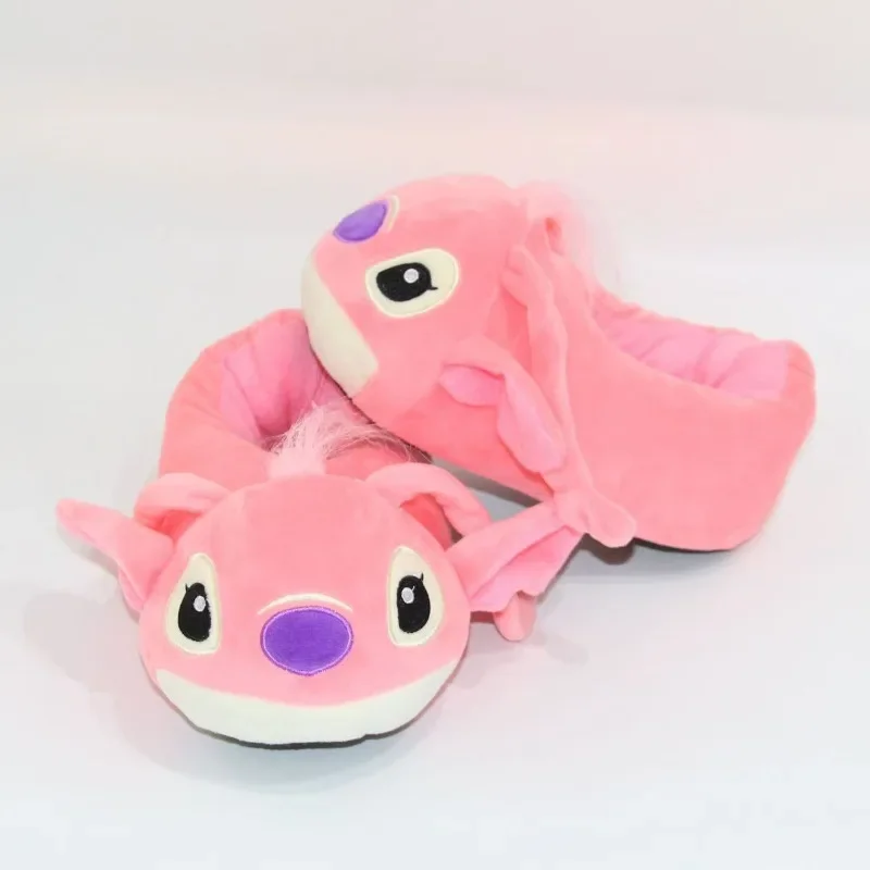 かわいいスティッチ柄コットンシューズ、漫画風エンジェル、柔らかく快適な秋冬用あったかフルカバーぬいぐるみスリッパ、ホリデーギフト