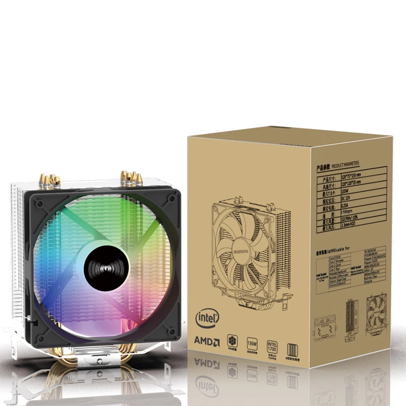 TEUCER-enfriador de CPU, 4 tubos de calor, refrigeración de radiador de PC, ventilador Rgb silencioso PWM de 3 pines para Intel 1700 1150 1155 1156 1366 AM2/AM3/AM4 AMD