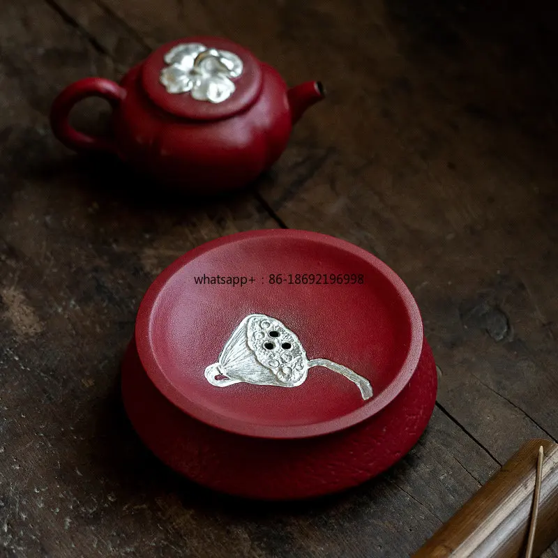 Red Handmade Silver Ceramic Pot Bearing Water Storage Pot Pad Tray Dry Brewing Table Jianshui Lid Tea Bearing Kung Fu Tea