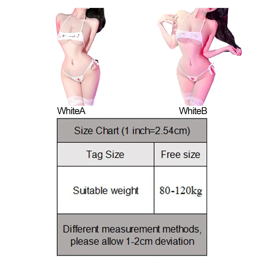 Womens Erotic Lingerie Milk Silk Printed Mini Bra Thongs Underwear Set Lacing Three-Point Lingerie Suit Seductive Nightwear