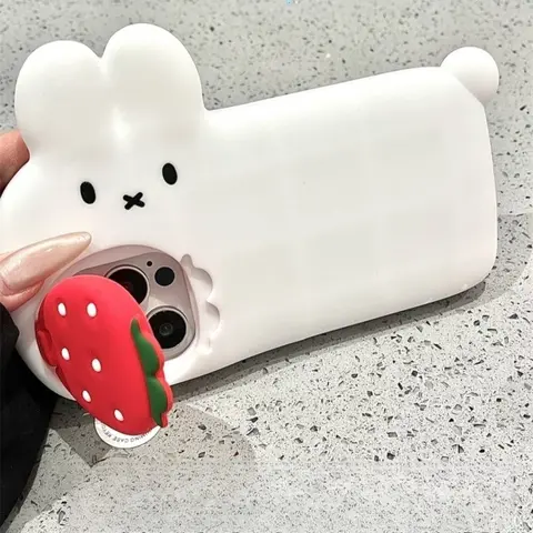 Miffy Phonecase Kawaii Rabbit Cute 3D Fresa Silicona Flip Stand Funda Protectora para IPhone 16/15/14/13 ​   Promax compatible