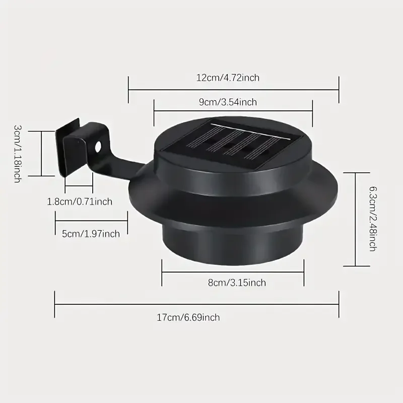 3 مصابيح LED تعمل بالطاقة الشمسية، مع وظيفة التشغيل والإيقاف التلقائي. مصنوعة من البلاستيك المقاوم للطقس. لا يتطلب الحفر