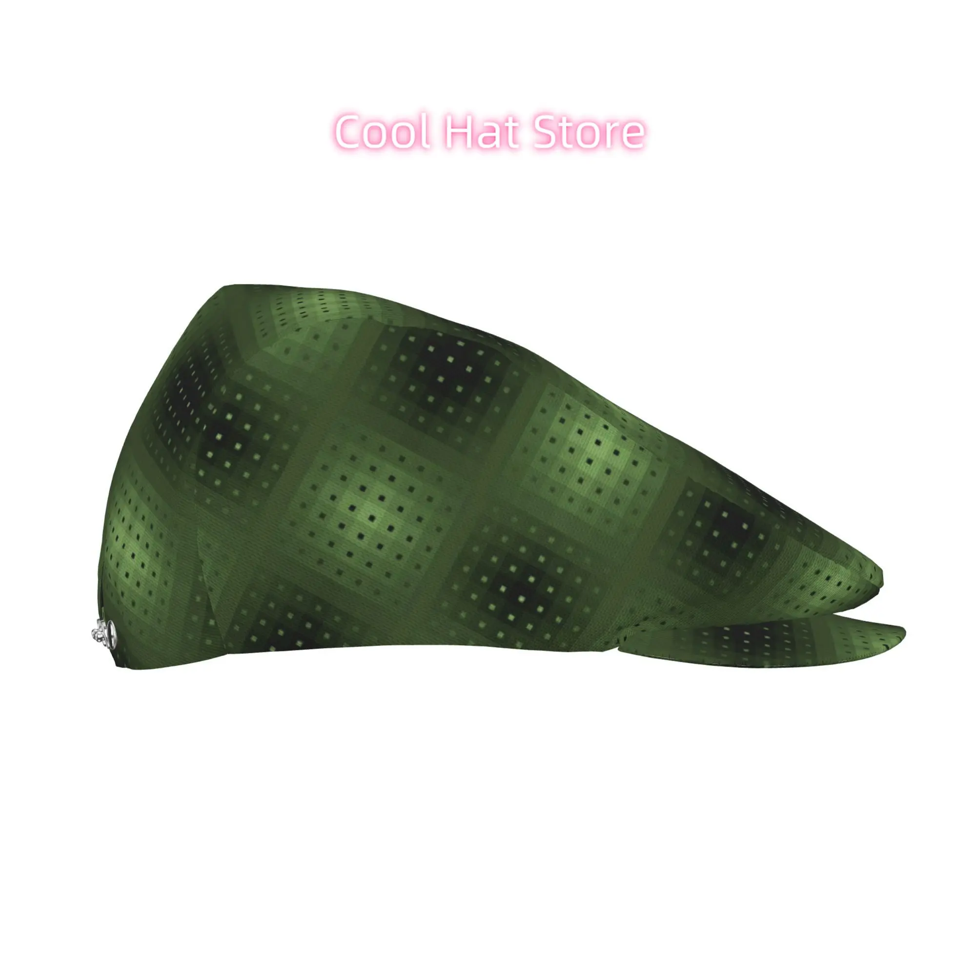 Green Pixelated Grid Pattern Men and Women Flat-top Cap, Adjustable Beret, Newsboy Cap, Ivy Caps Taxi Driver Caps Irish