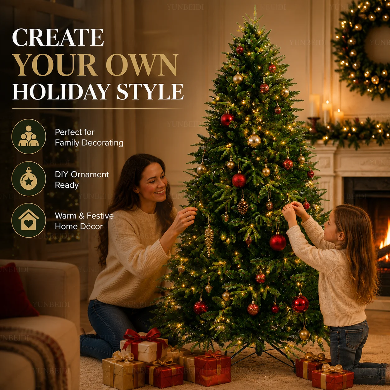 PE+PVC Künstliche Weihnachtsbäume, dicht besetzt, hochwertiger großer Weihnachtsbaum 120CM - 180CM, für Familienfeiern und Weihnachtsdekorationen.