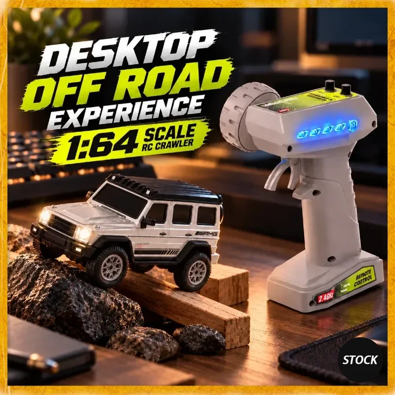 Mini 1:64 RC Car RWD High Power 2.4GHz Full Proportional Remote Control Desktop Climbing Off-Road Car with LED Lights