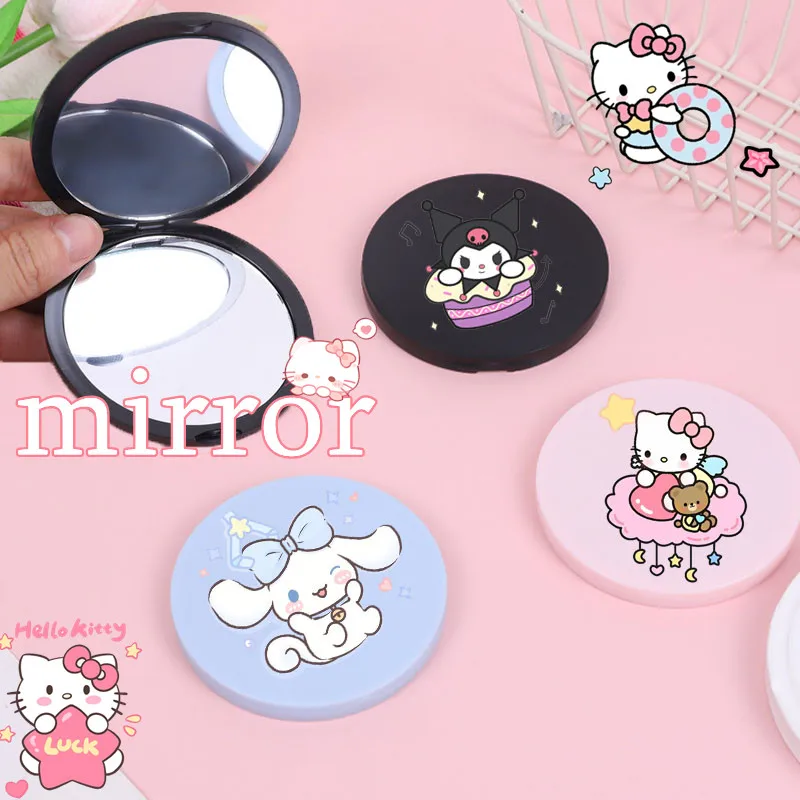 Hello Kitty Mirror Kawaii Girl Student Travel Portable Life Daily Supplies Exquisite Creativity Kuromi Cartoon DIY Props Gifts