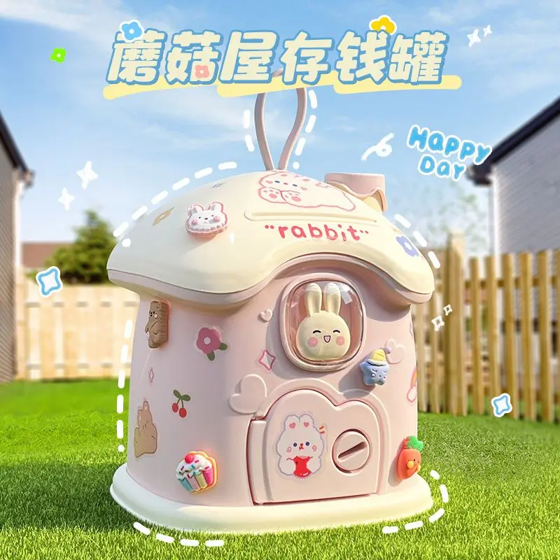 Little Rabbit Money Bank, Girls Can Enter and Leave on Children's Day, Can't Break Down Mushroom House Savings Box Gift